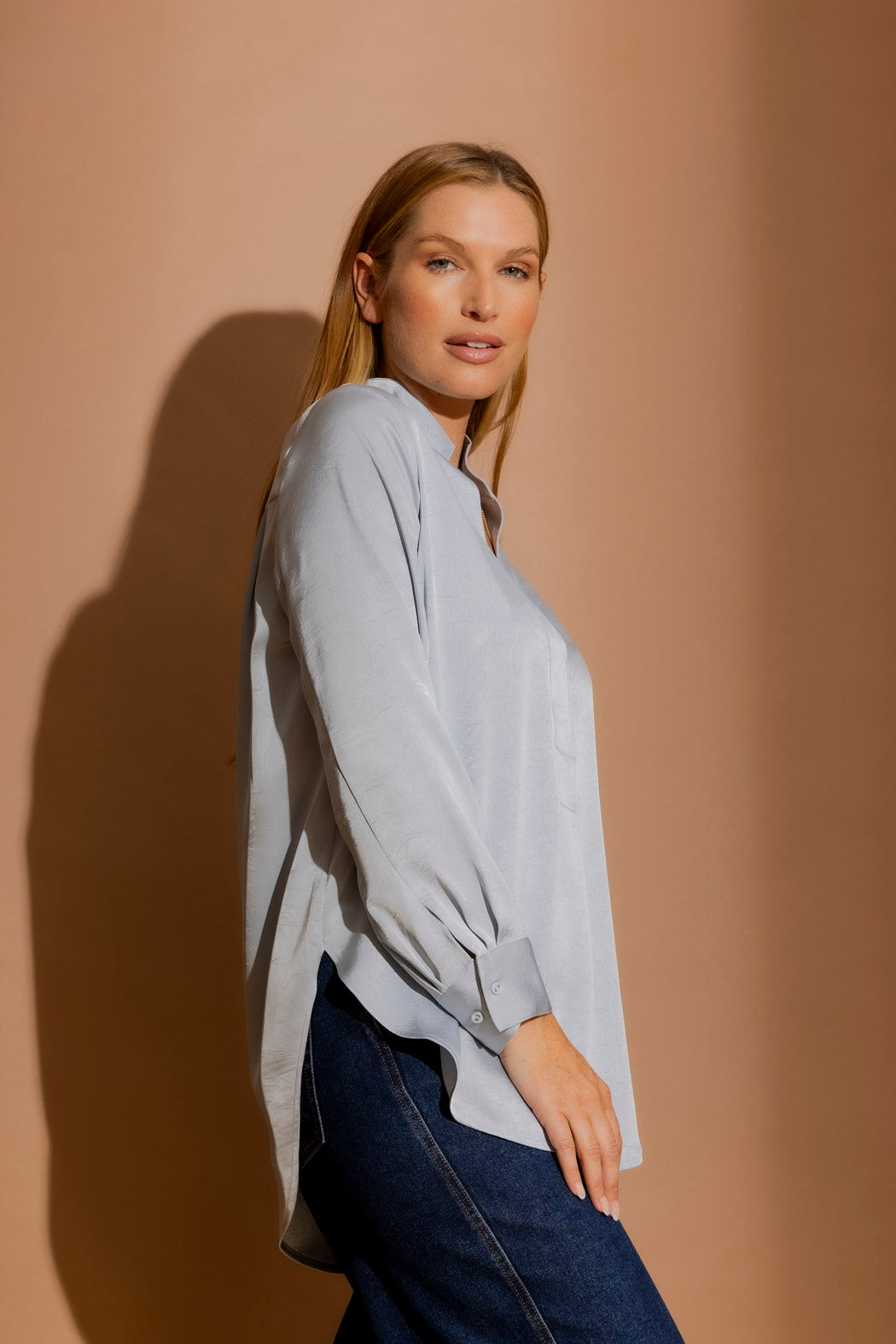 Pale Blue Silky Brit Blogger Shirt Pale Blue