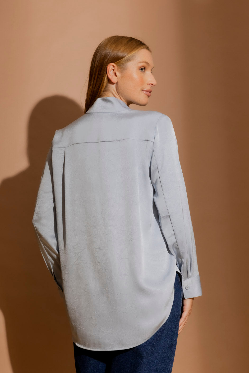Pale Blue Silky Brit Blogger Shirt Pale Blue