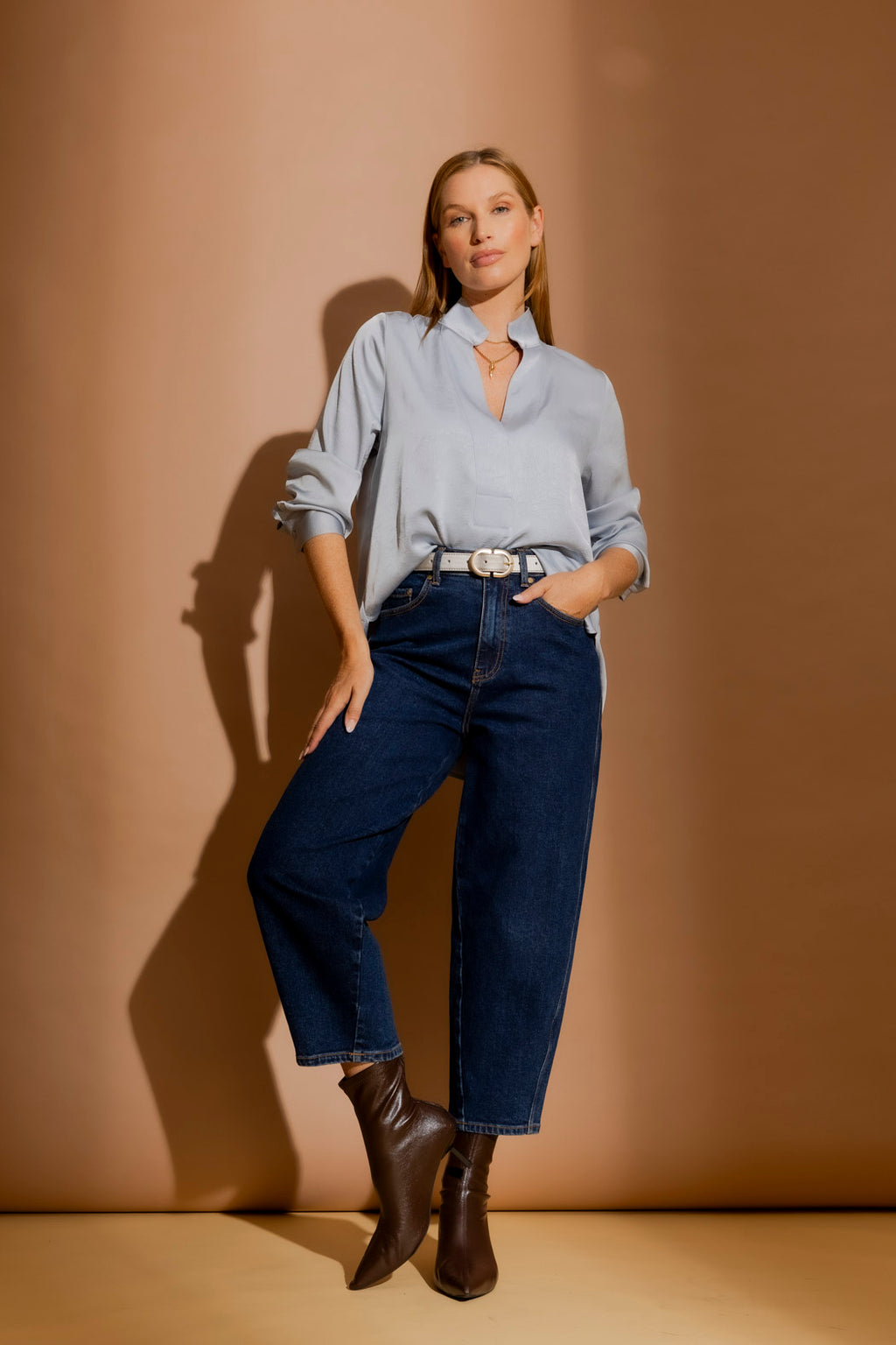 Pale Blue Silky Brit Blogger Shirt Pale Blue