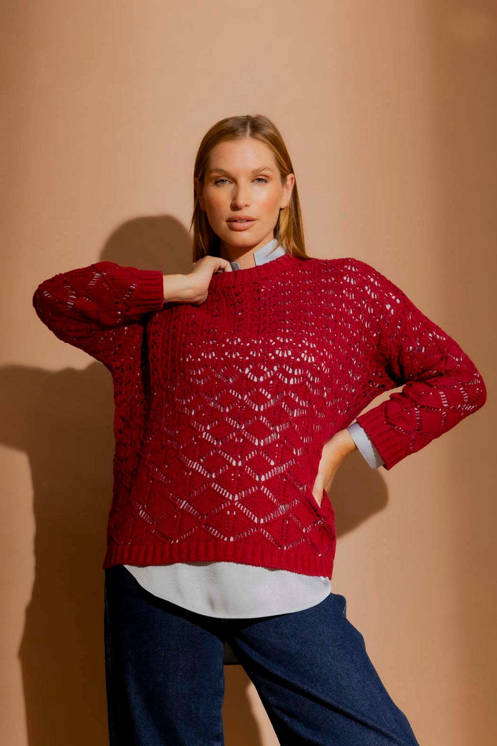 Red Cotton Diamond Knit Red S