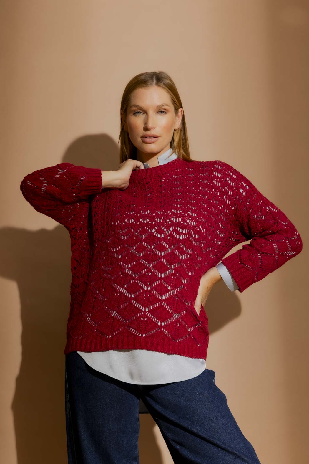 Red Cotton Diamond Knit Red S