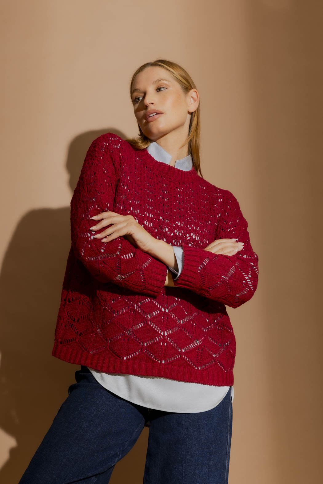 Red Cotton Diamond Knit Red S