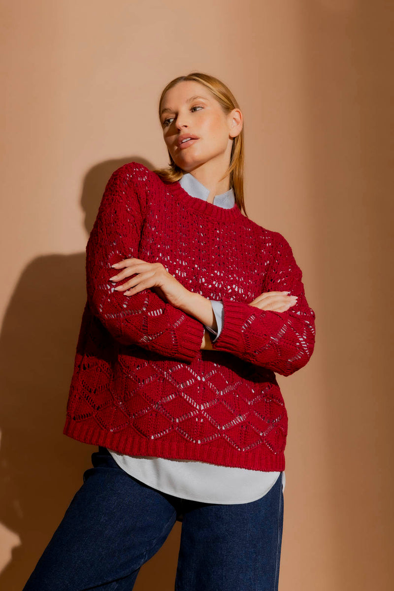 Red Cotton Diamond Knit Red S