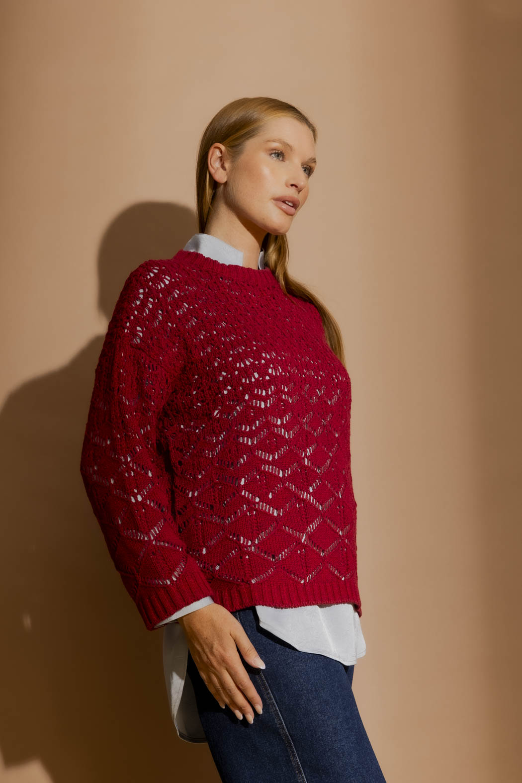 Red Cotton Diamond Knit Red S