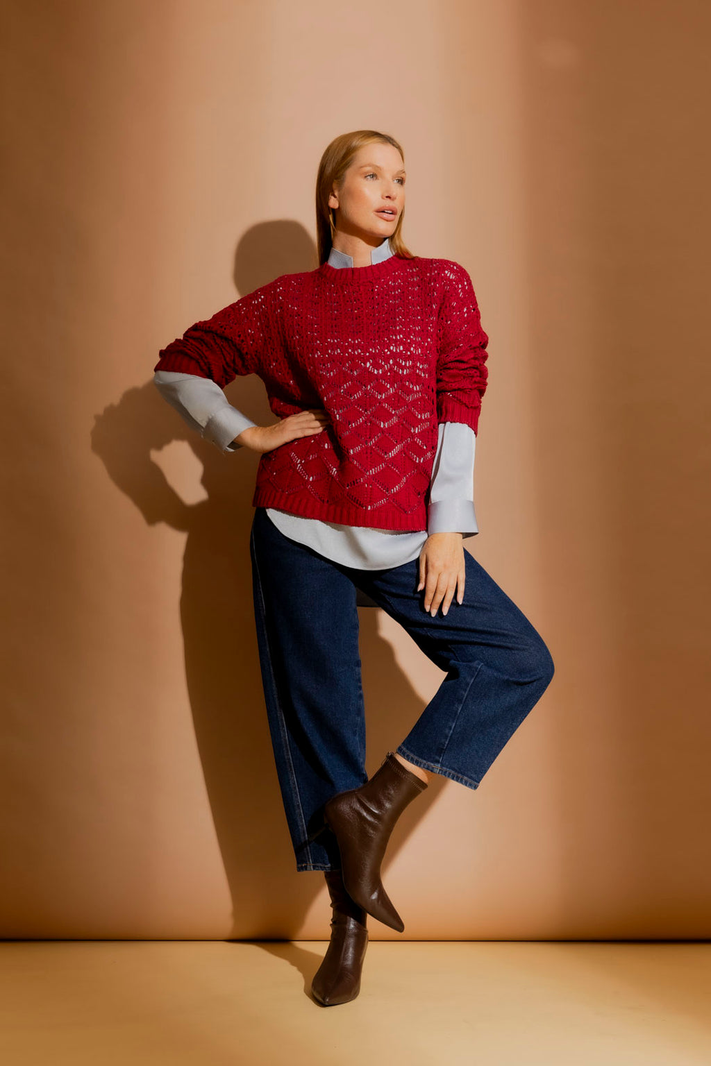 Red Cotton Diamond Knit Red S