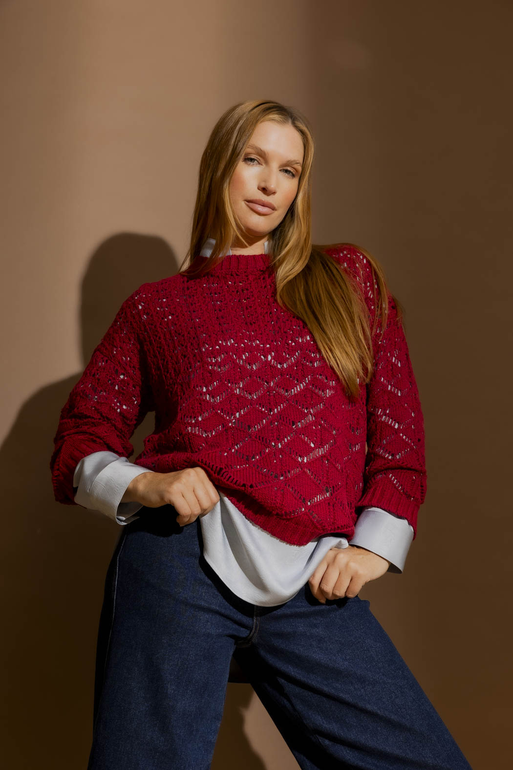 Red Cotton Diamond Knit Red S
