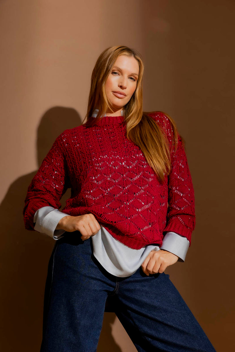 Red Cotton Diamond Knit Red S
