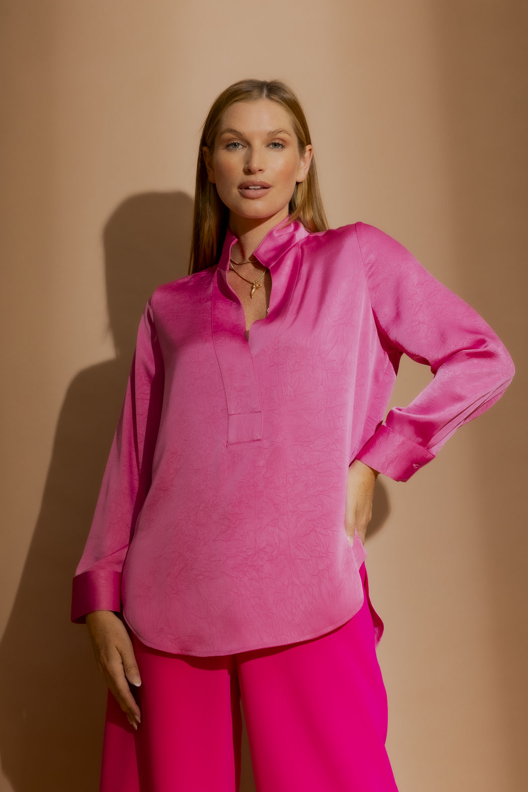 Pink Silky Brit Blogger Shirt