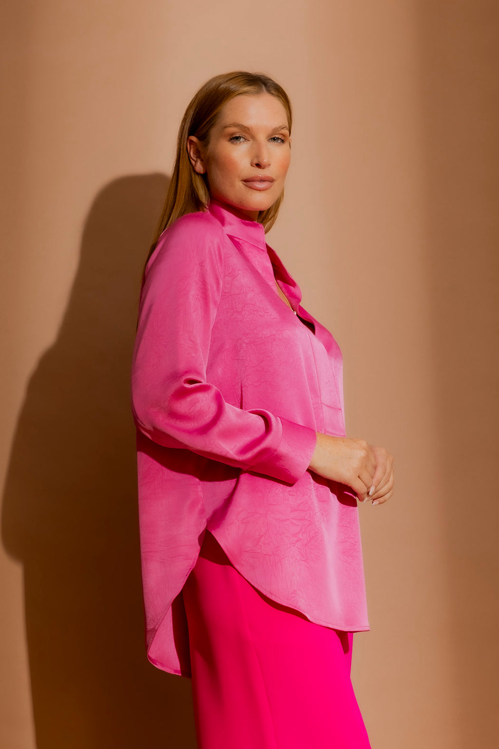 Pink Silky Brit Blogger Shirt