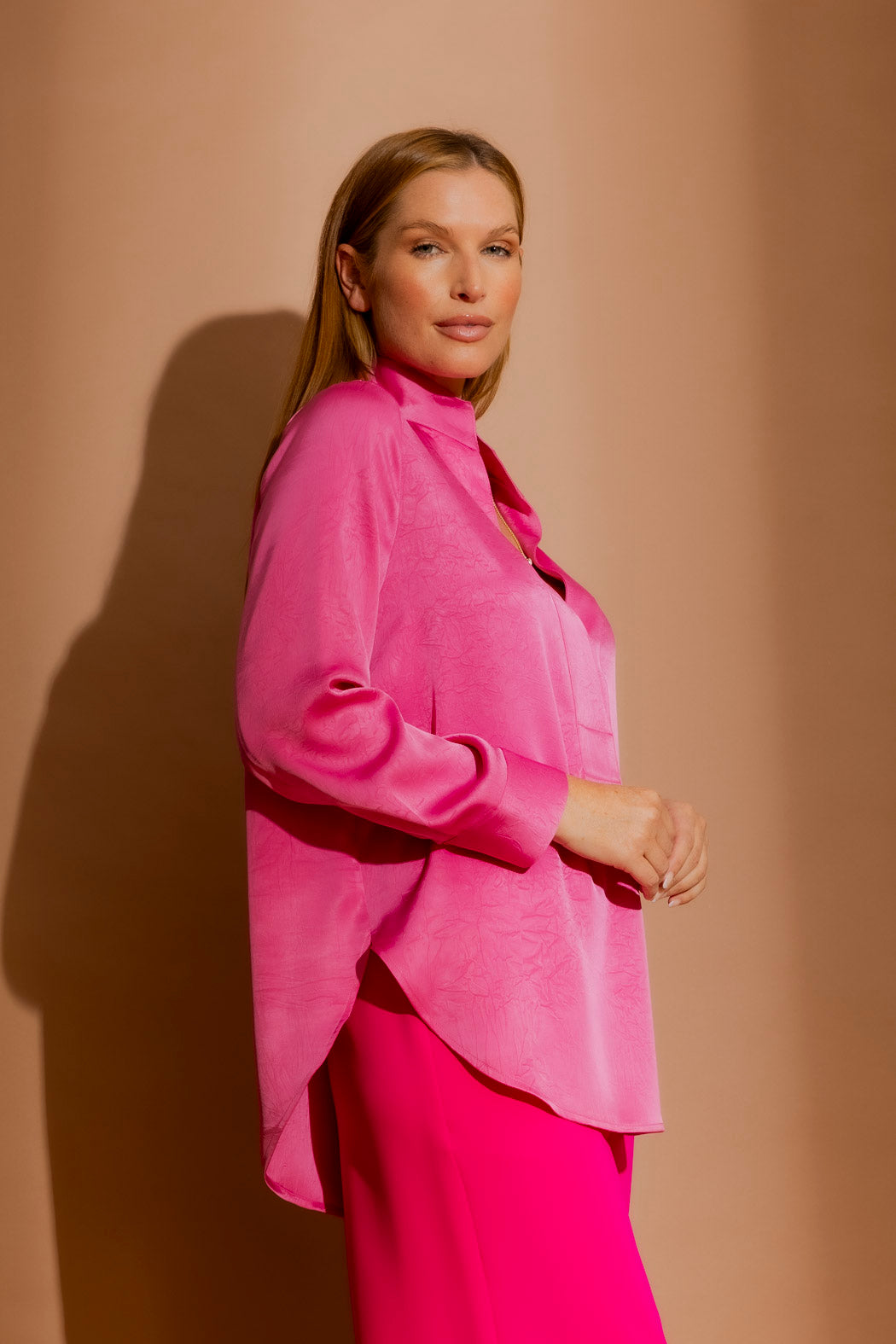 Pink Silky Brit Blogger Shirt