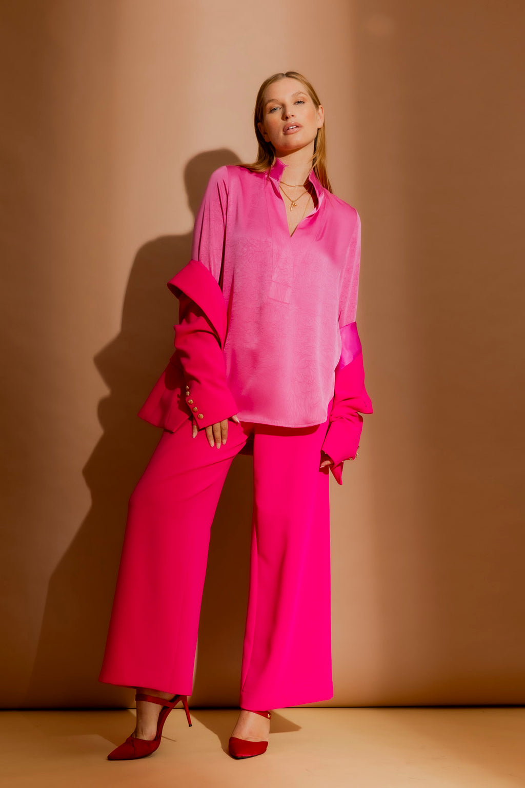 Pink Silky Brit Blogger Shirt