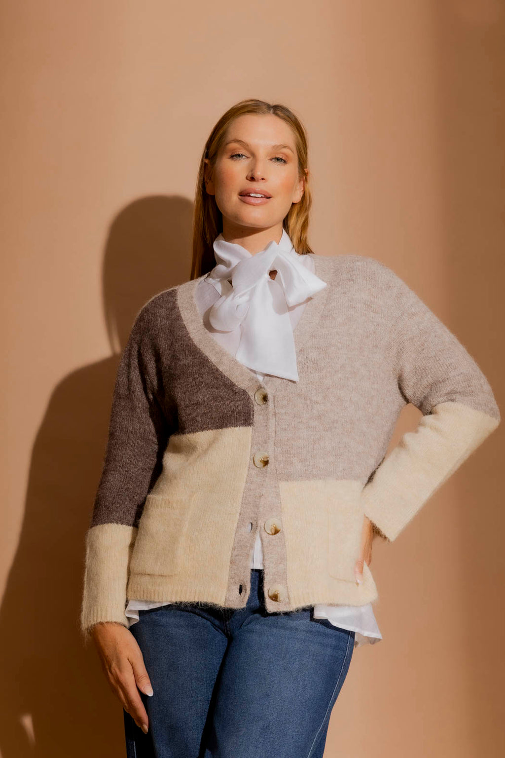 Taupe Recycled Yarn Fluffy Cardigan Taupe S