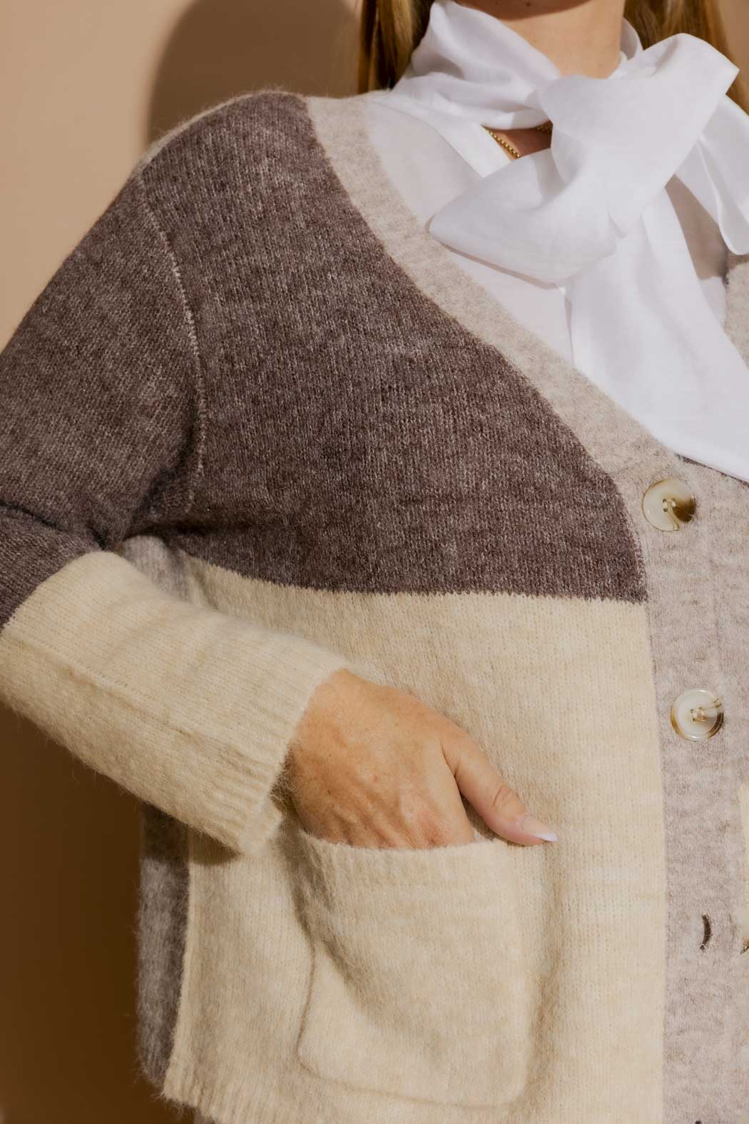 Taupe Recycled Yarn Fluffy Cardigan Taupe S