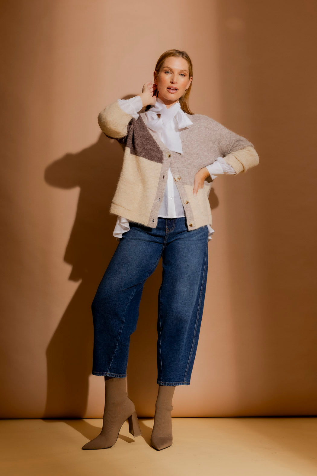 Taupe Recycled Yarn Fluffy Cardigan Taupe S