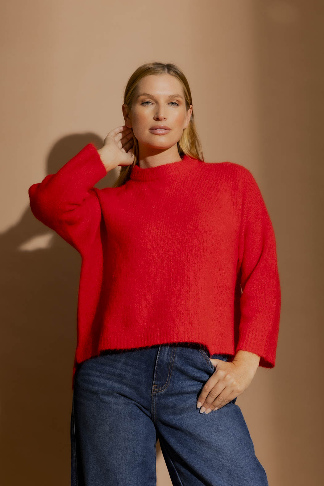Red Recycled Yarn Fluffy Jumper Red S