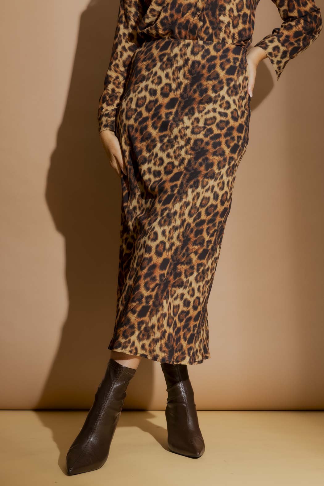 Tan Leopard Bias Skirt Tan Leopard