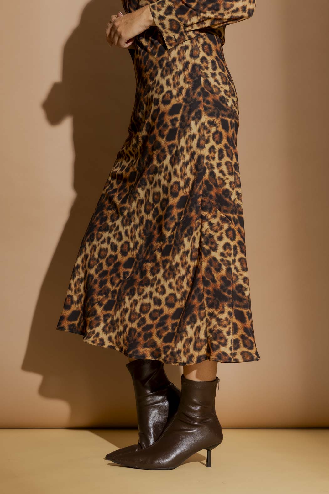 Tan Leopard Bias Skirt Tan Leopard