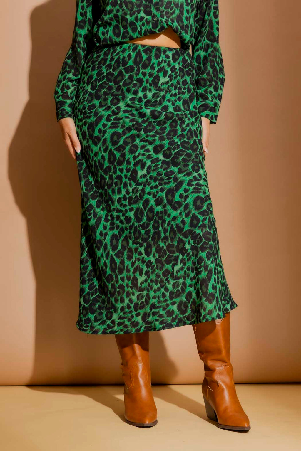 Green Leopard Bias Skirt Green Leopard