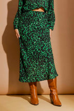 Green Leopard Bias Skirt Green Leopard