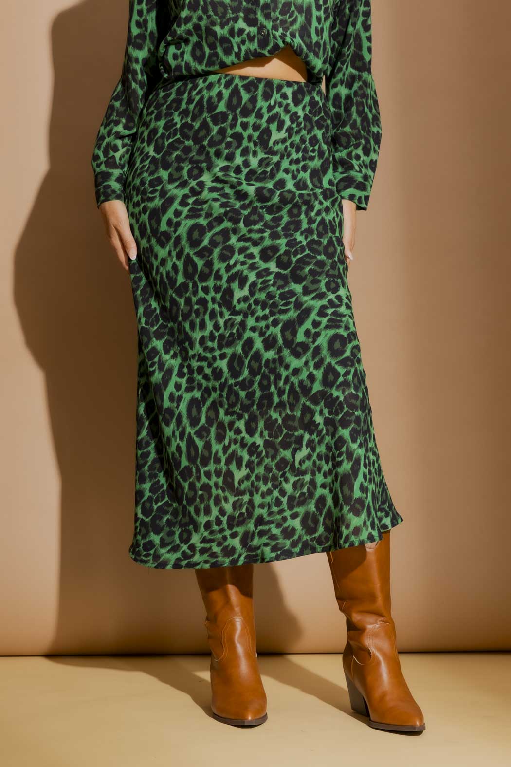 Green Leopard Bias Skirt Green Leopard