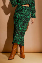 Green Leopard Bias Skirt Green Leopard