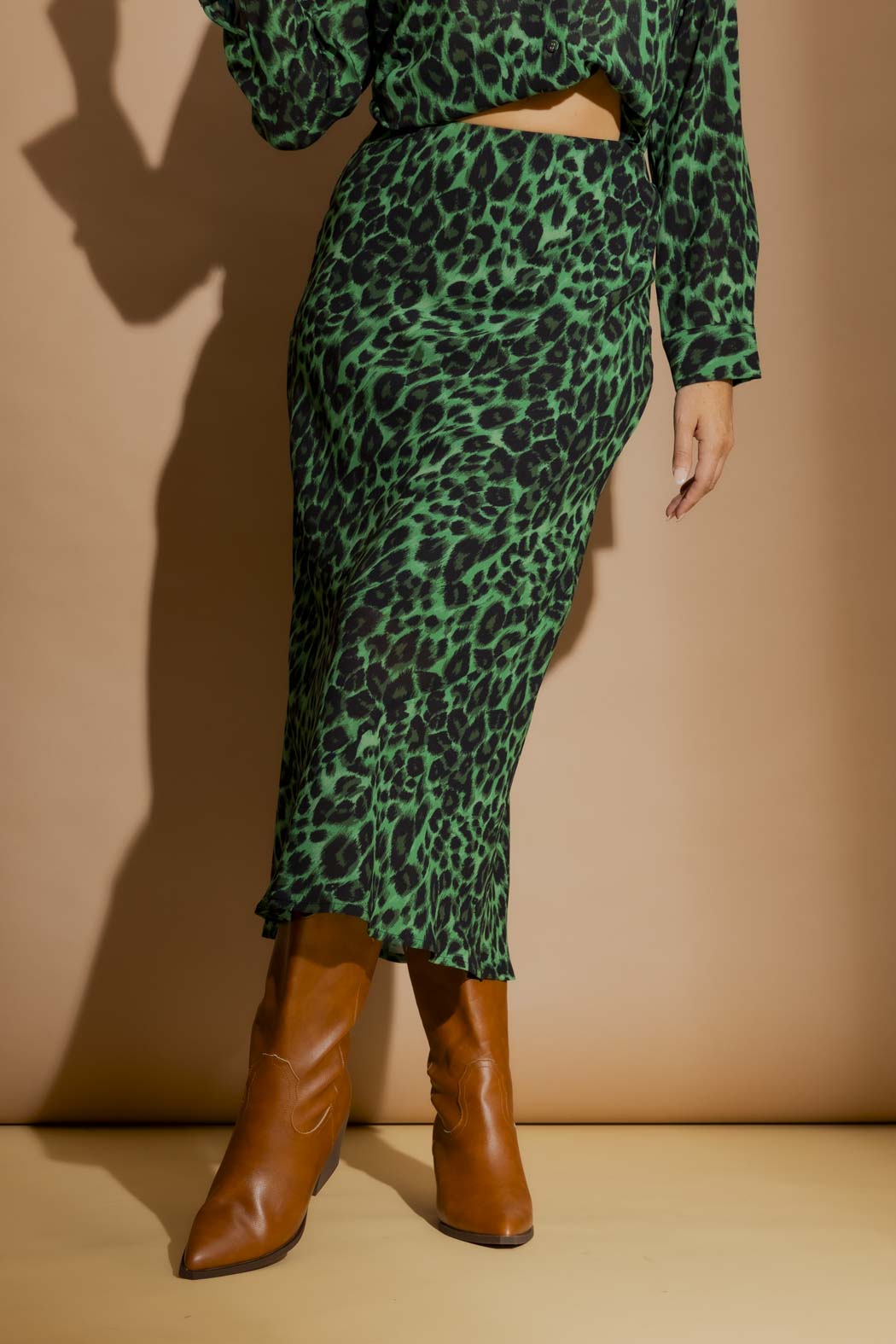Green Leopard Bias Skirt Green Leopard