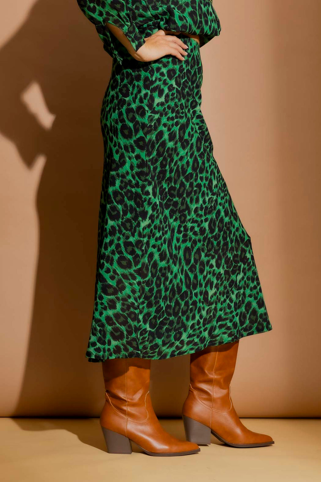 Green Leopard Bias Skirt Green Leopard