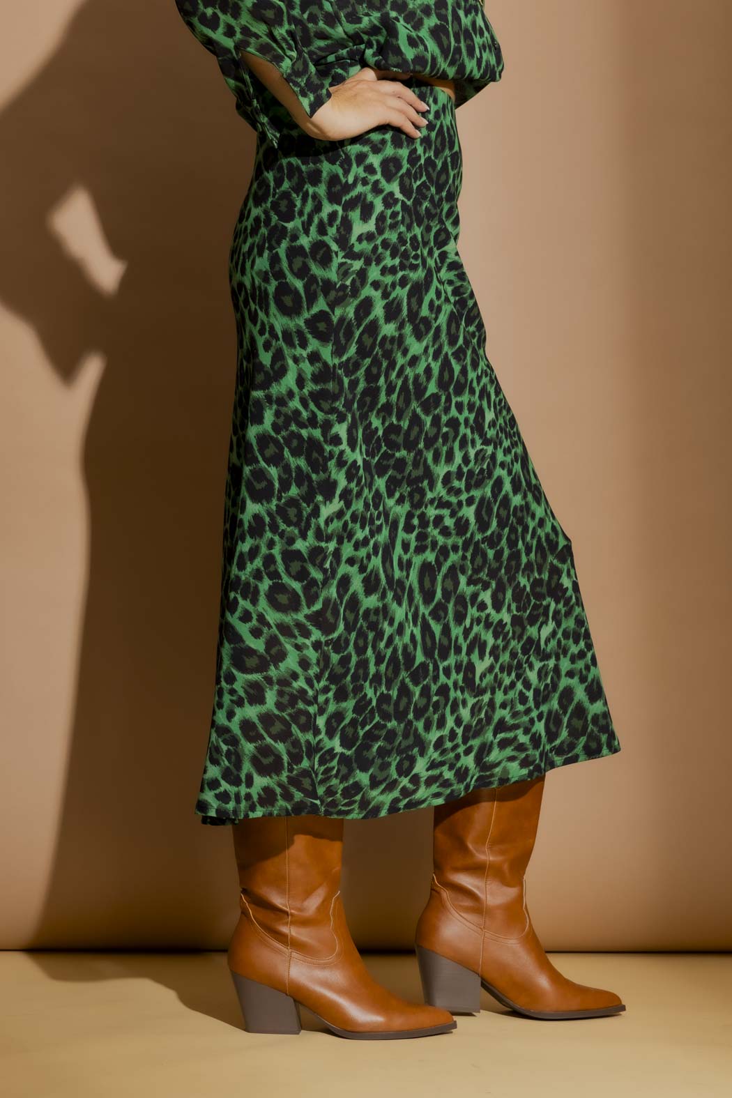 Green Leopard Bias Skirt Green Leopard