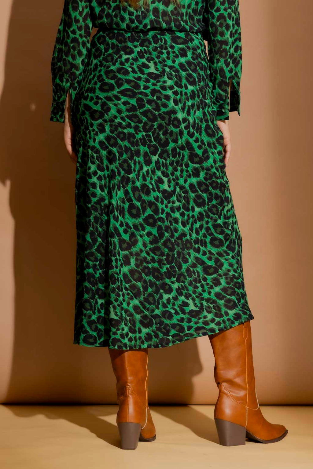 Green Leopard Bias Skirt Green Leopard