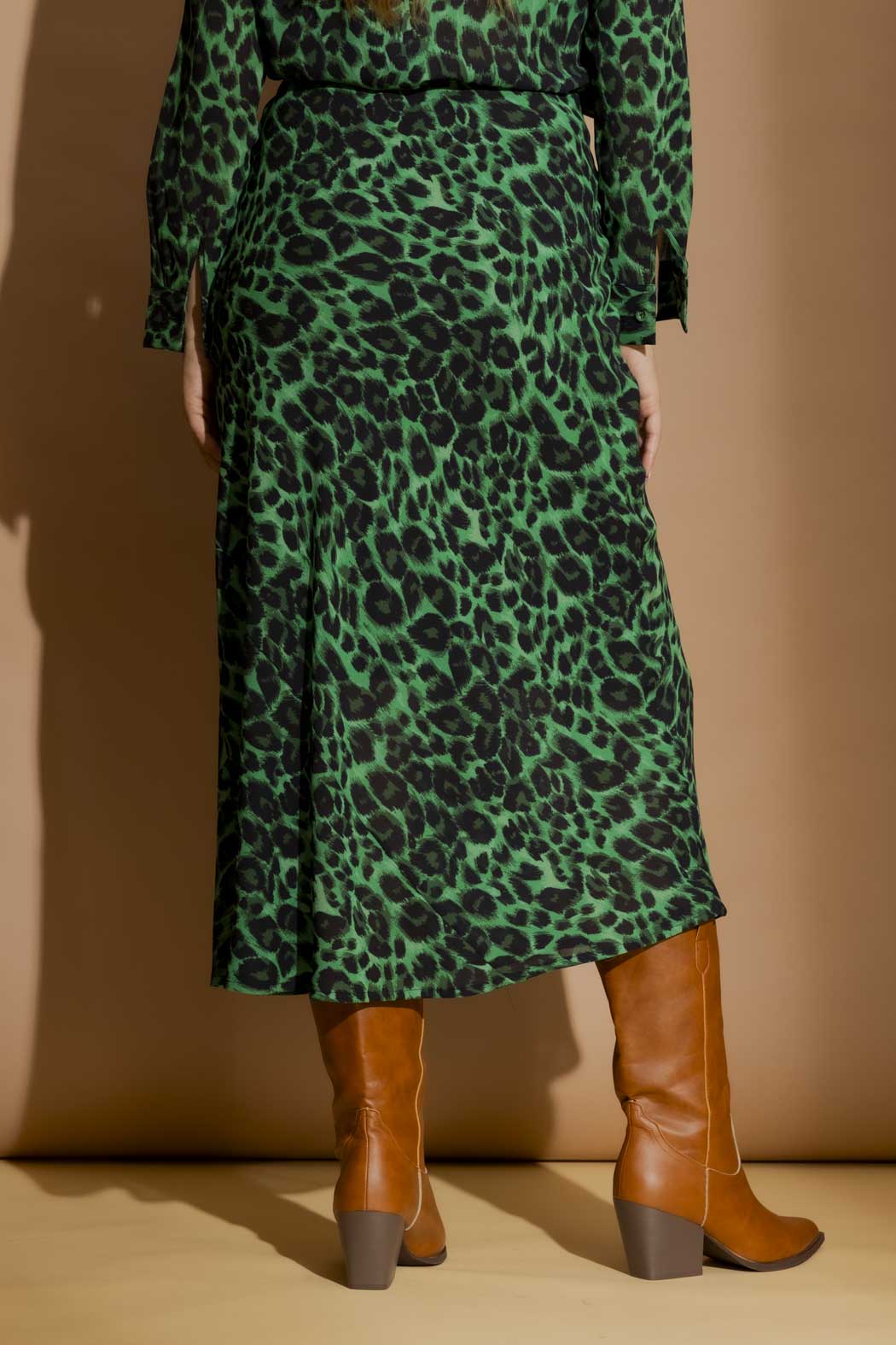 Green Leopard Bias Skirt Green Leopard
