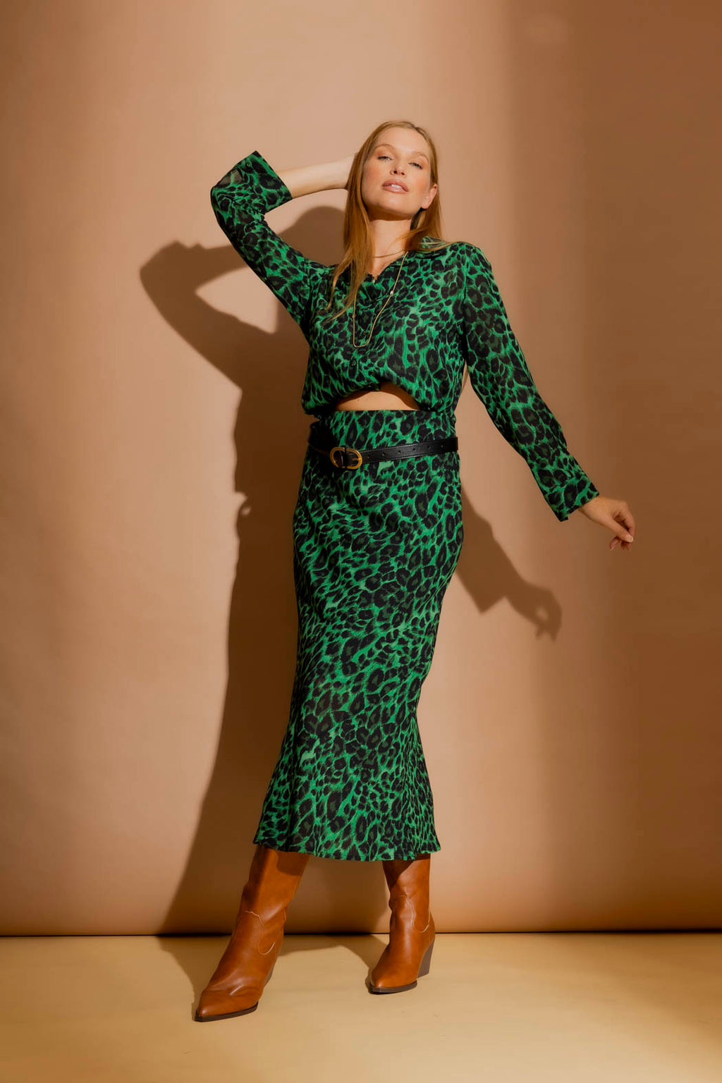 Green Leopard Bias Skirt Green Leopard