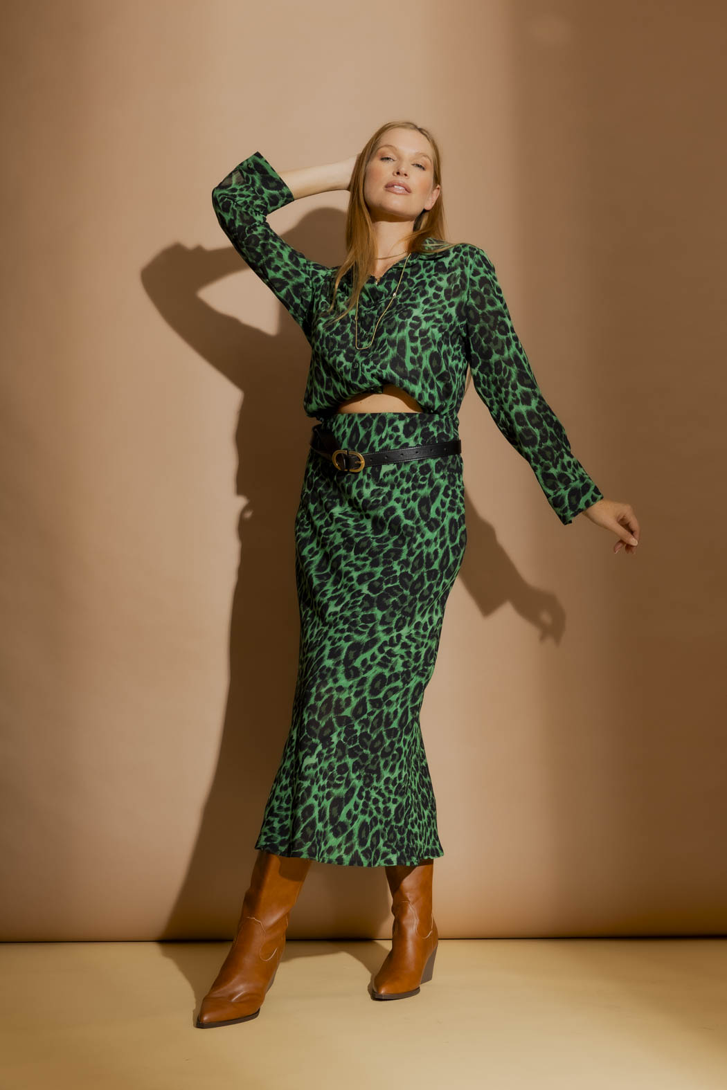 Green Leopard Bias Skirt Green Leopard