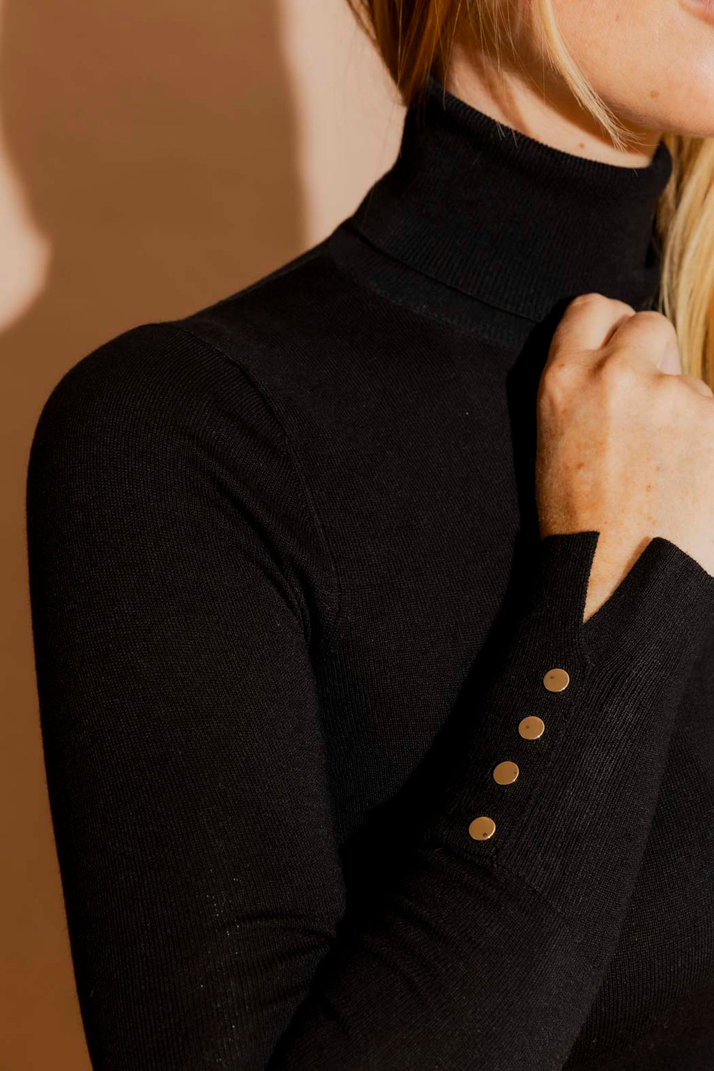 Black Fine Knit Roll Neck Jumper Black S