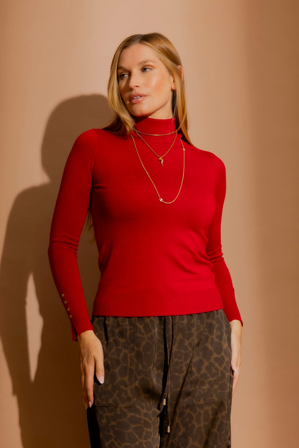 Red Fine Knit Roll Neck Jumper Red S