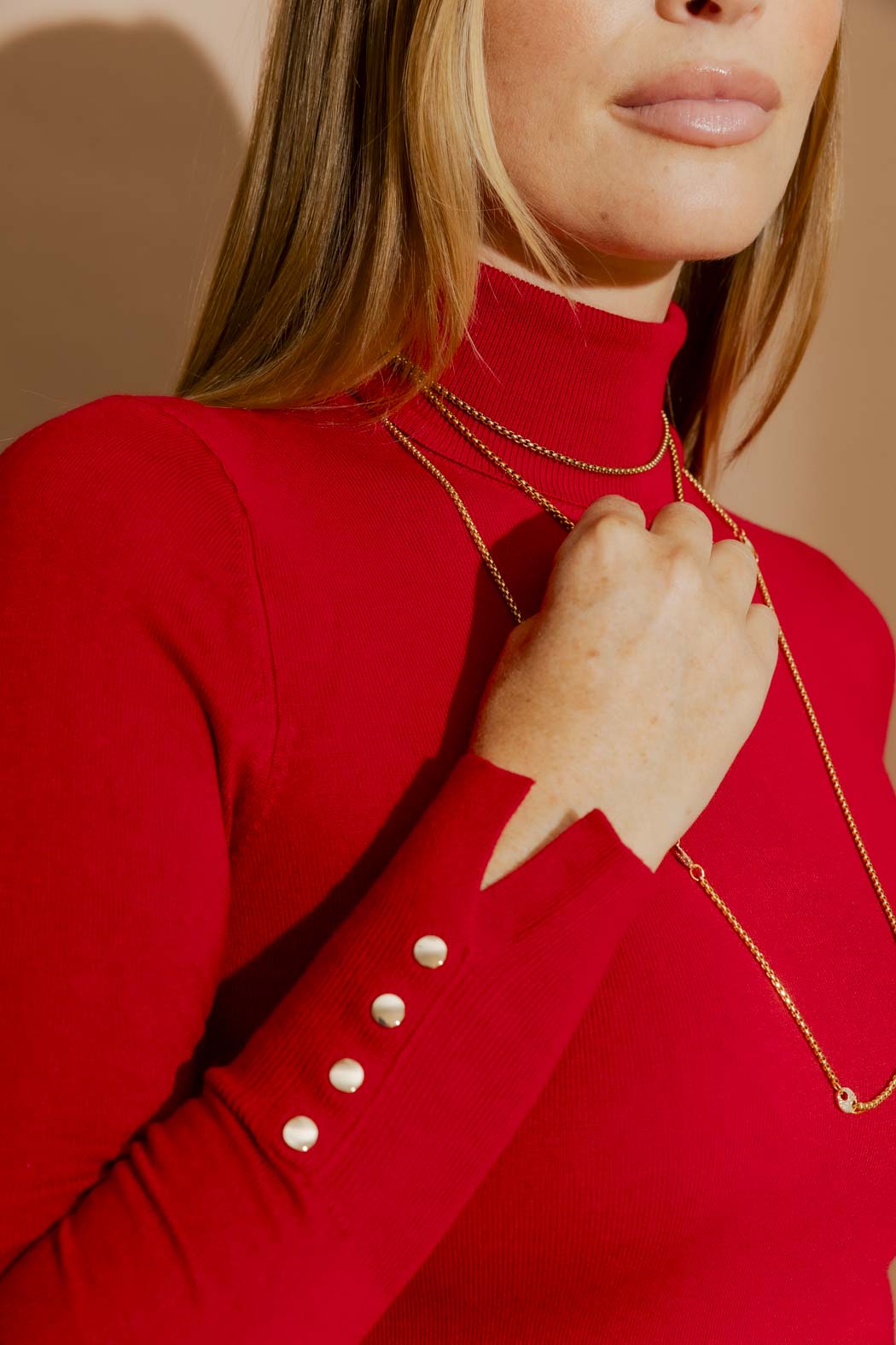 Red Fine Knit Roll Neck Jumper Red S