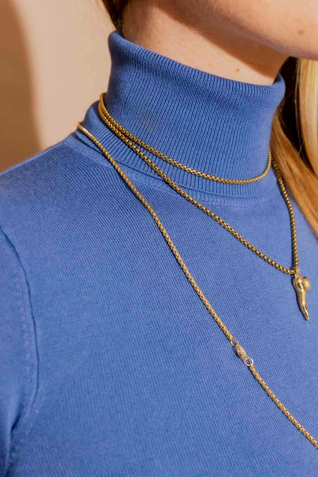 Cornflower Fine Knit Roll Neck Jumper Cornflower S