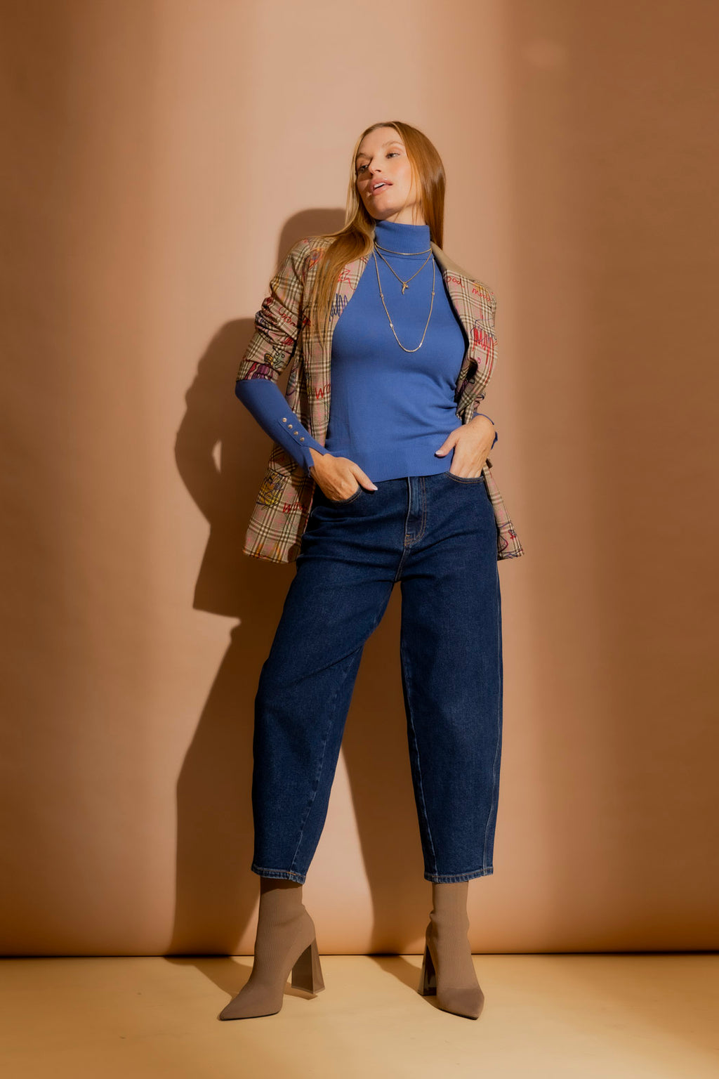 Cornflower Fine Knit Roll Neck Jumper Cornflower S