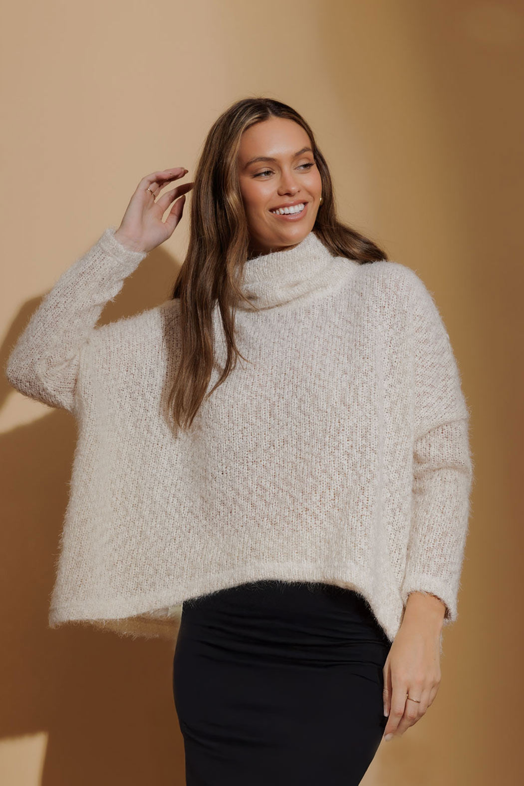 Ivory Fluffy Roll Neck Jumper