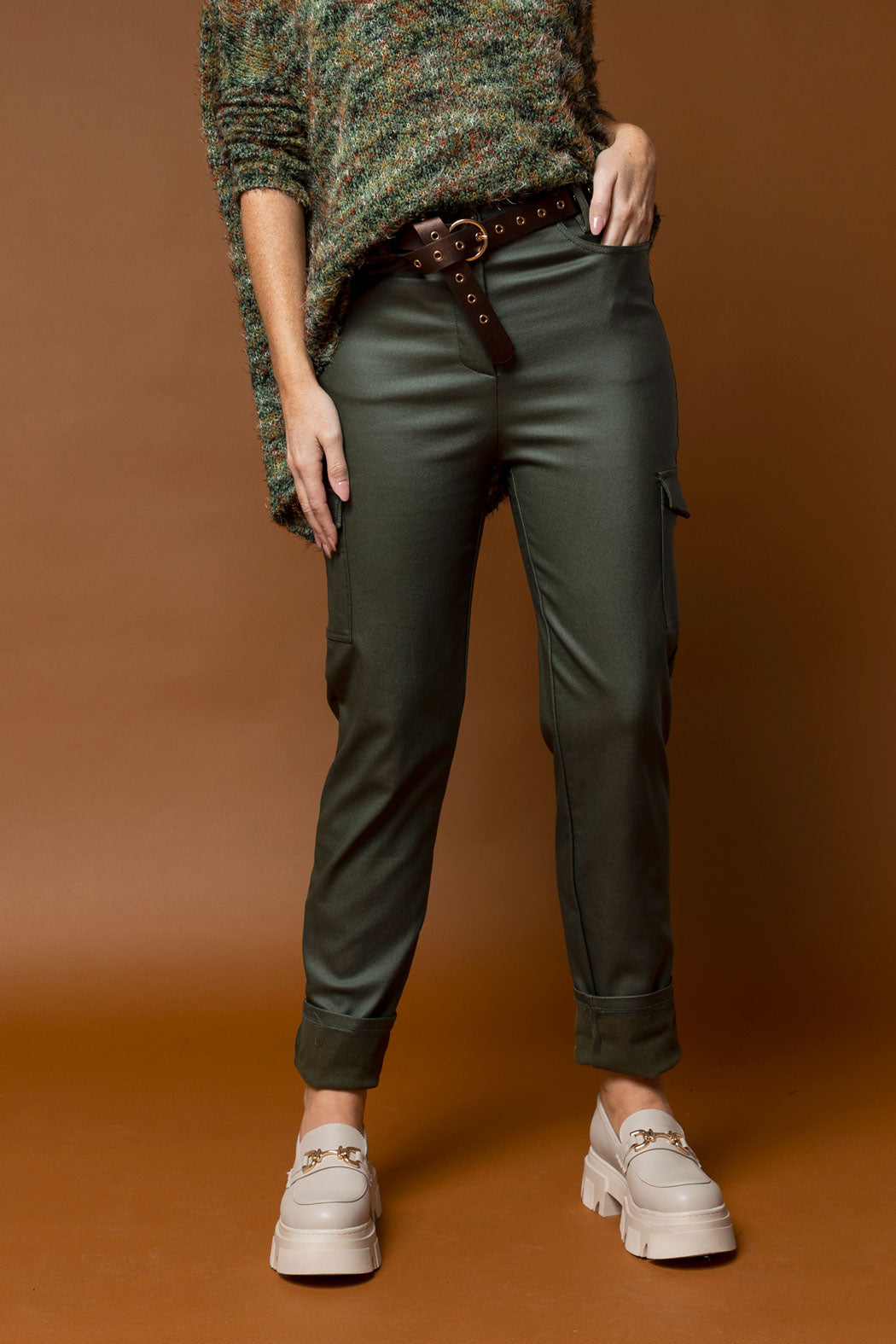 Khaki Waxed Cargo Pants- Sale