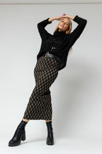 Black Taupe Geo Split Skirt