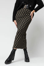 Black Taupe Geo Split Skirt