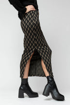 Black Taupe Geo Split Skirt