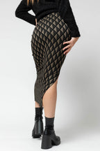 Black Taupe Geo Split Skirt