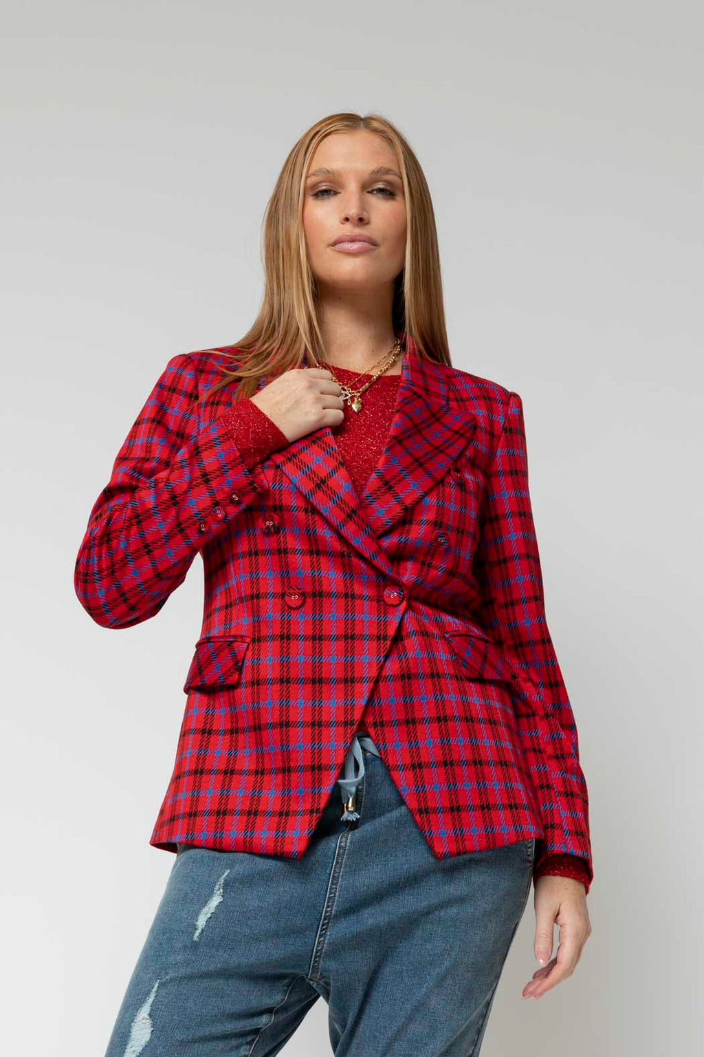 Red Ponte Check Sisca Blazer