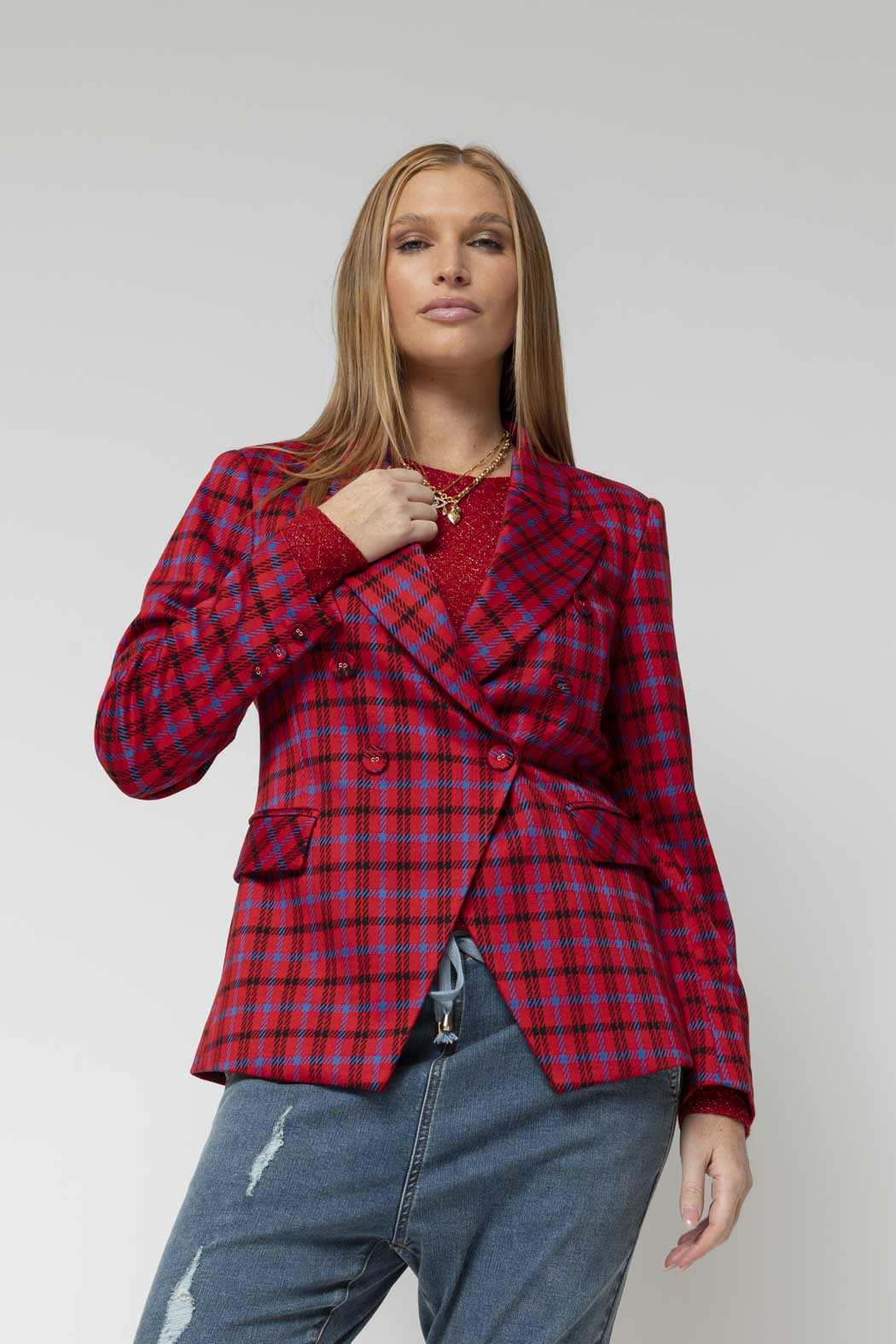 Red Ponte Check Sisca Blazer