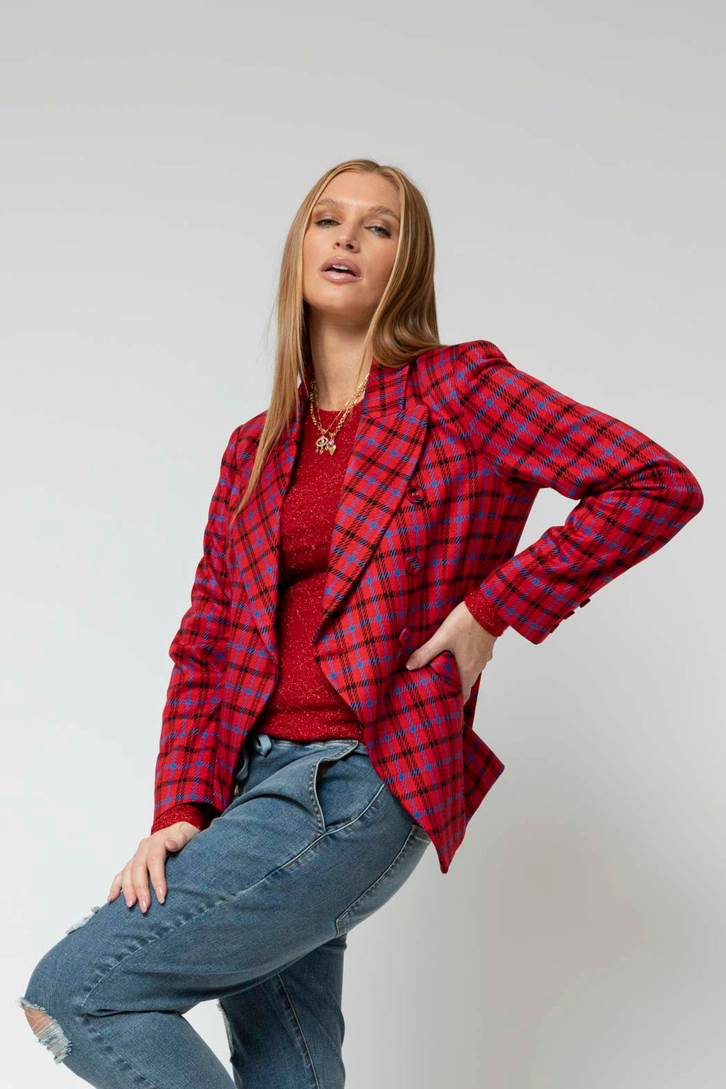 Red Ponte Check Sisca Blazer