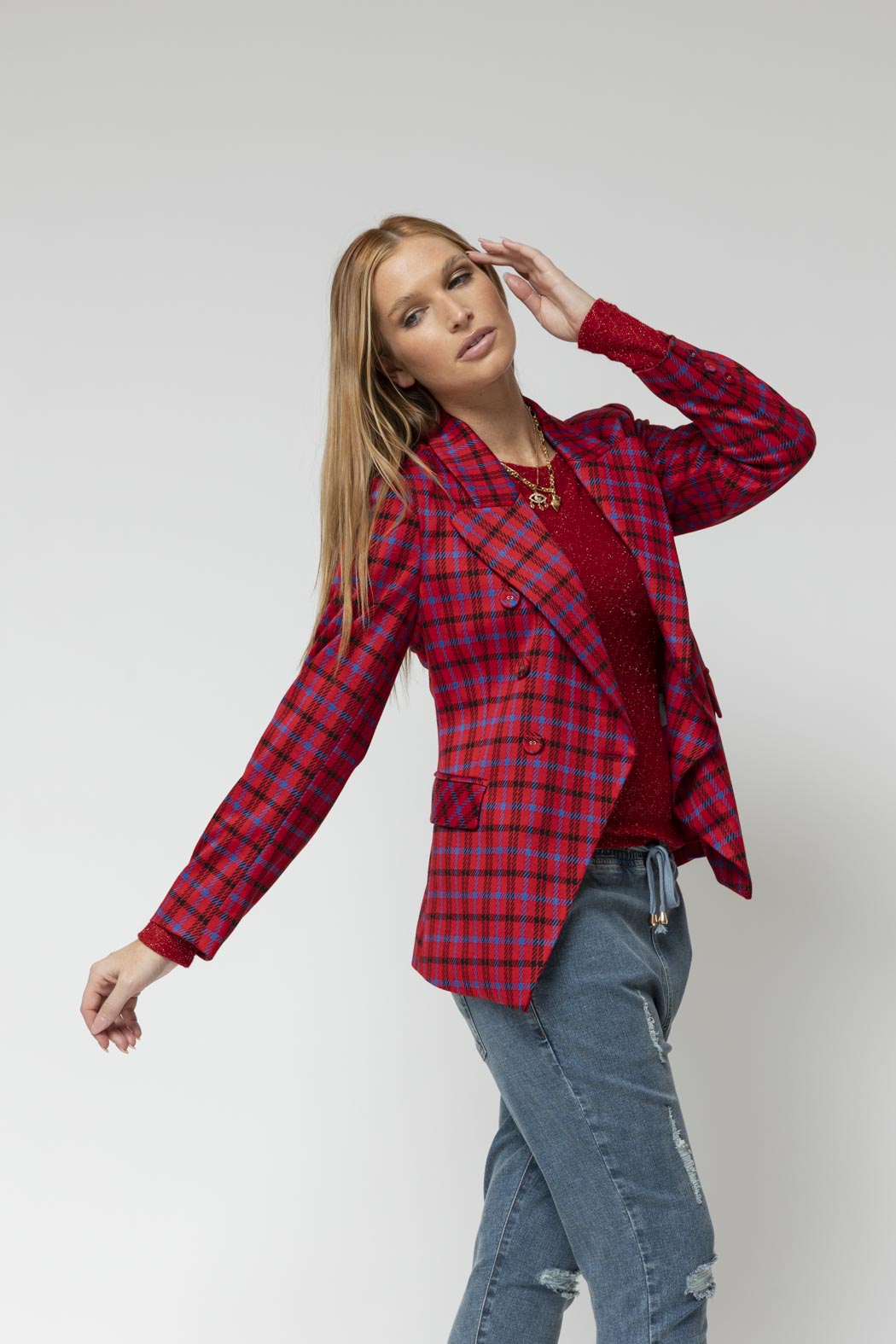 Red Ponte Check Sisca Blazer