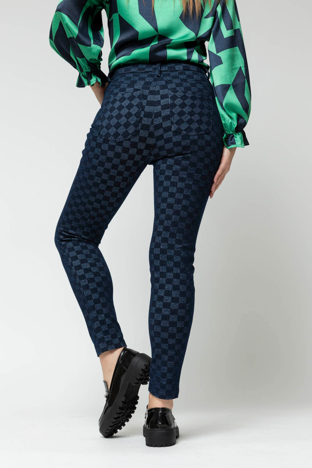 Navy Check Luna Ponte Pant