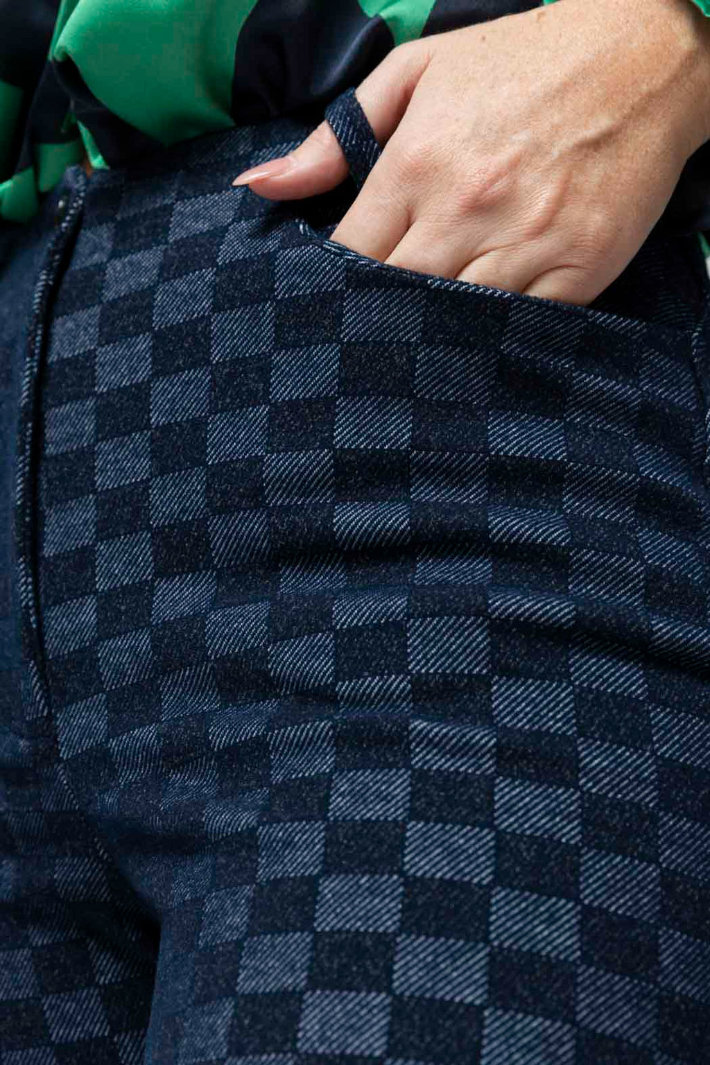 Navy Check Luna Ponte Pant