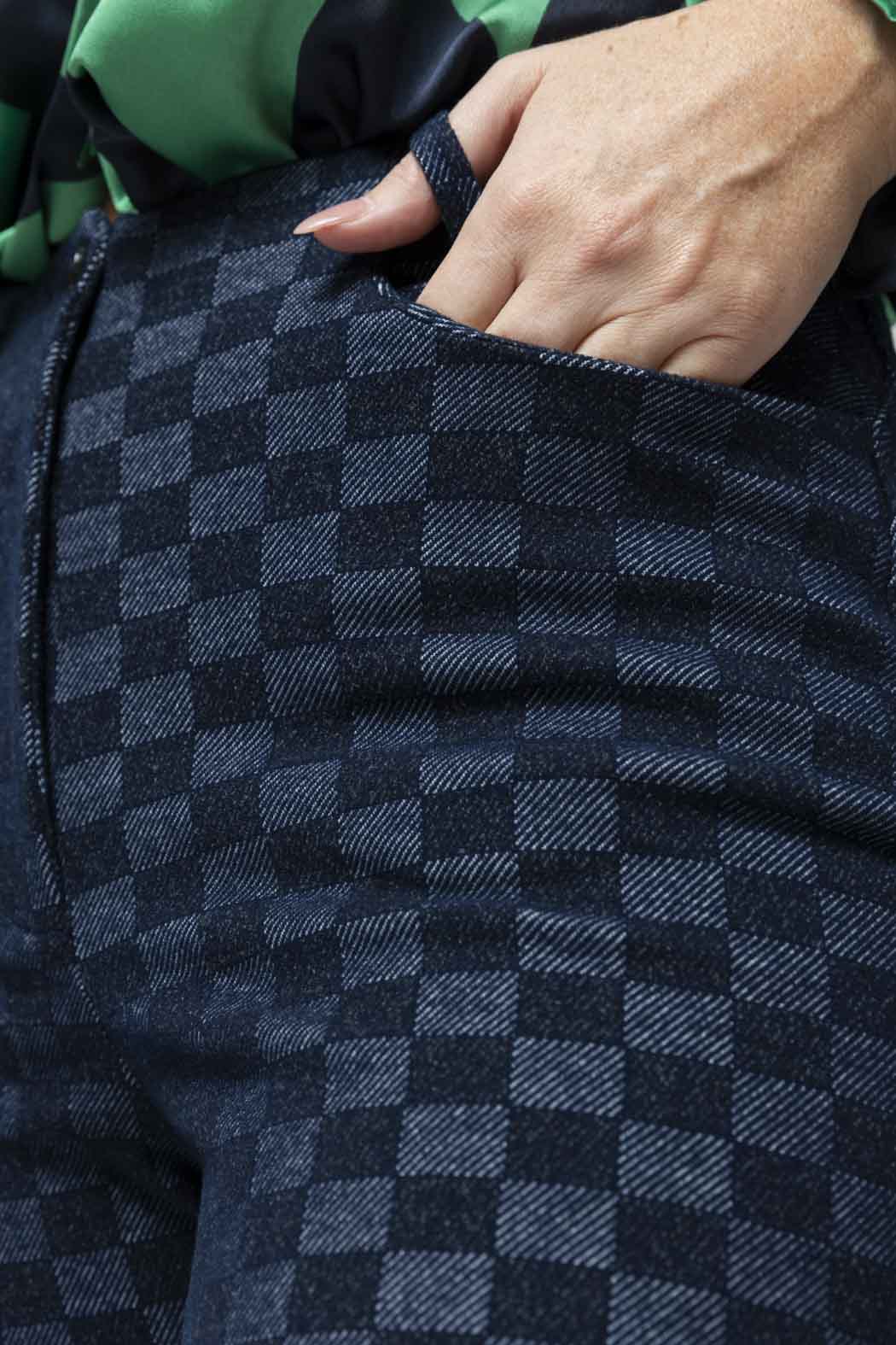 Navy Check Luna Ponte Pant